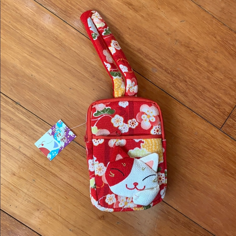 Japanese Neko Cat Pouch NEW Kimono Print